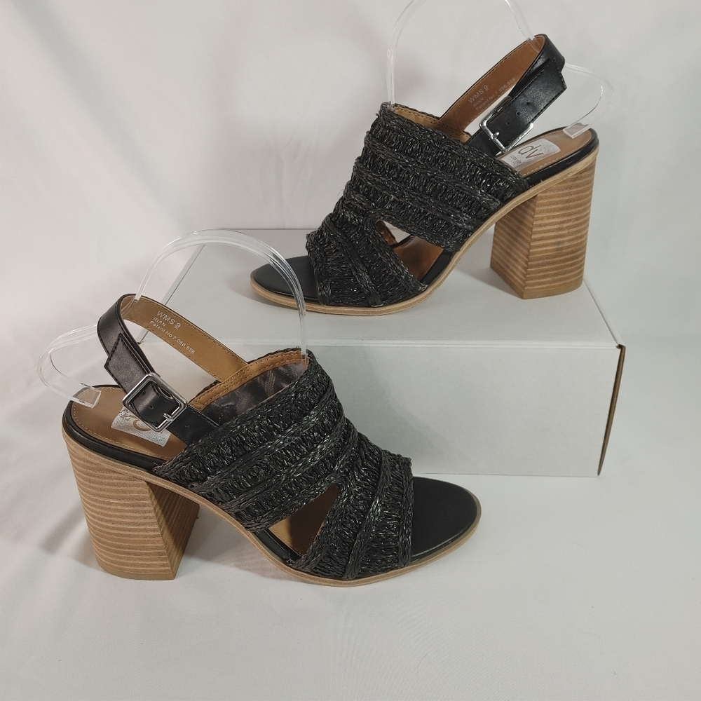 DV Dolce Vita Black Woven Block Heel Sandals Size 9